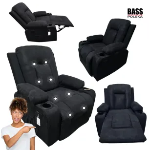 Fotel masujący rozkładany z funkcją podgrzewania  – czarny