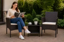 Zestaw mebli ogrodowych – 2 fotele i stolik relaks ciemny brąz - 4