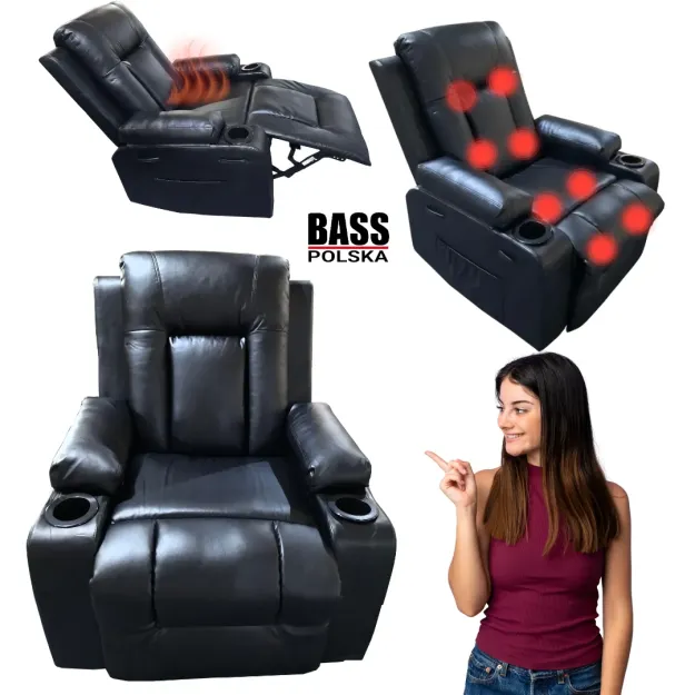 FOTEL SKÓRZANY ROZKŁADANY – WYPOCZYNKOWY Z FUNKCJĄ SPANIA I MASAŻU