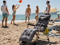 Leżak plażowo-ogrodowy komfort z miękkim materacem szaro- beżowy - 3