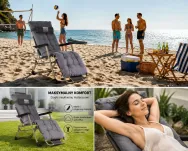 Leżak plażowo-ogrodowy komfort z miękkim materacem szaro- beżowy - 2