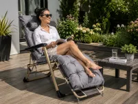 Leżak plażowo-ogrodowy komfort z miękkim materacem szaro- beżowy - 4