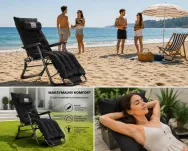 Leżak plażowo-ogrodowy komfort z miękkim materacem- czarny - 4