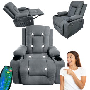 Fotel masujący rozkładany z funkcją podgrzewania  – ciemno szary