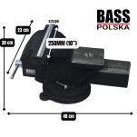 Żeliwne imadło warsztatowe  z obrotową podstawą 250mm - 5