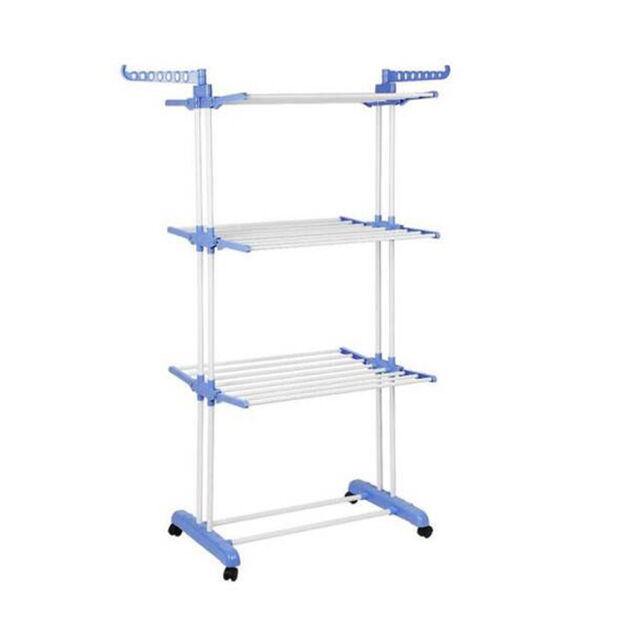 Trzypoziomowa suszarka na pranie pionowa, niebieska